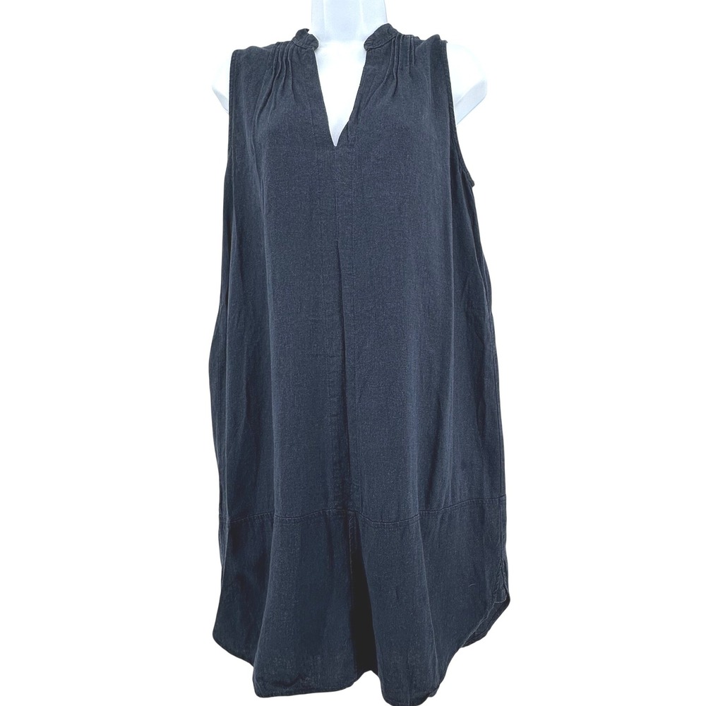 4Our Dreamers Sleeveless Pleated Linen Blend Shift Dress M Navy Boho Coastal